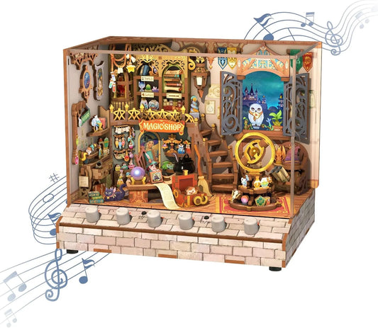 Rocoxia® Magic Shop DIY Miniature Kit with Dynamic LCD Scene, Music, and USB Power ROCOXIA