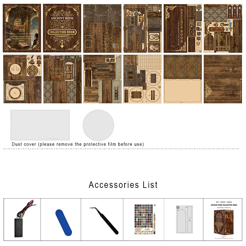 Ancient Library DIY Book Nook Kit（Dust cover included） ROCOXIA