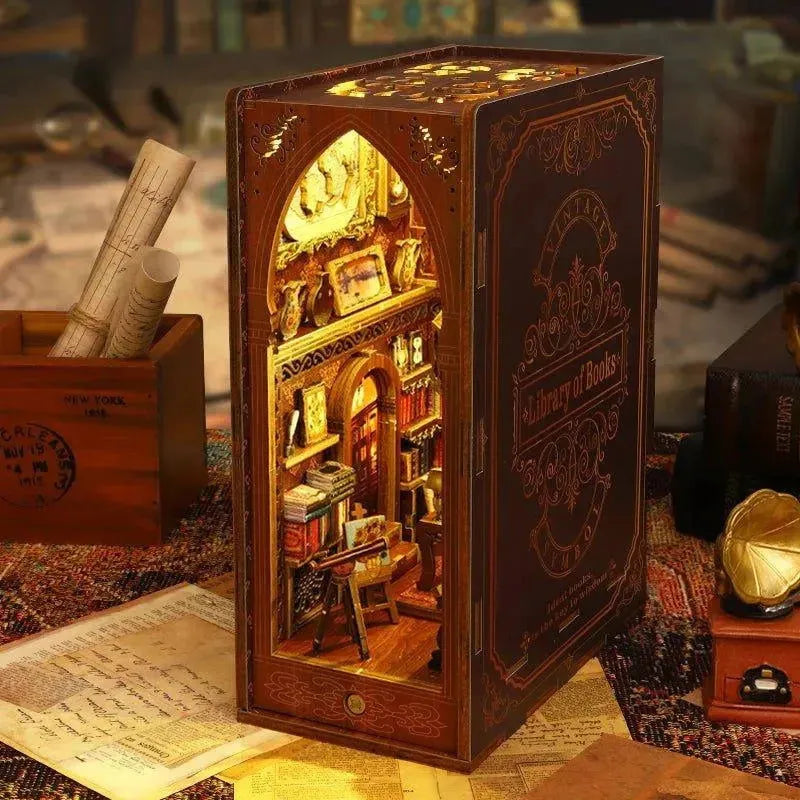 Library of Books DIY Book Nook Kit （Music Box) | Rocoxia - ROCOXIA